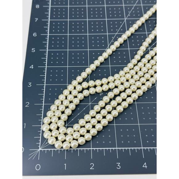 VTG Florenza Necklace Faux Pearl Cabochon Clasp Three Strand 8mm Estate Jewelry - Picture 8 of 14